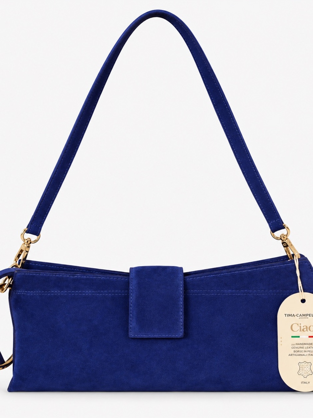 Viola Castellani Italian Cobalt Blue Suede Leather Shoulder Bag Clutch